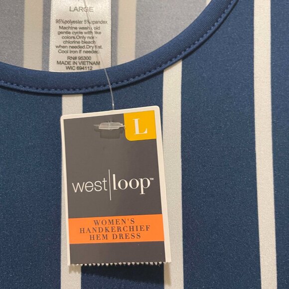 WESTLOOP WOMEN HANDKERCHIEF HEM DRESS BLUE AND WHITE STRIPES - Picture 3 of 4
